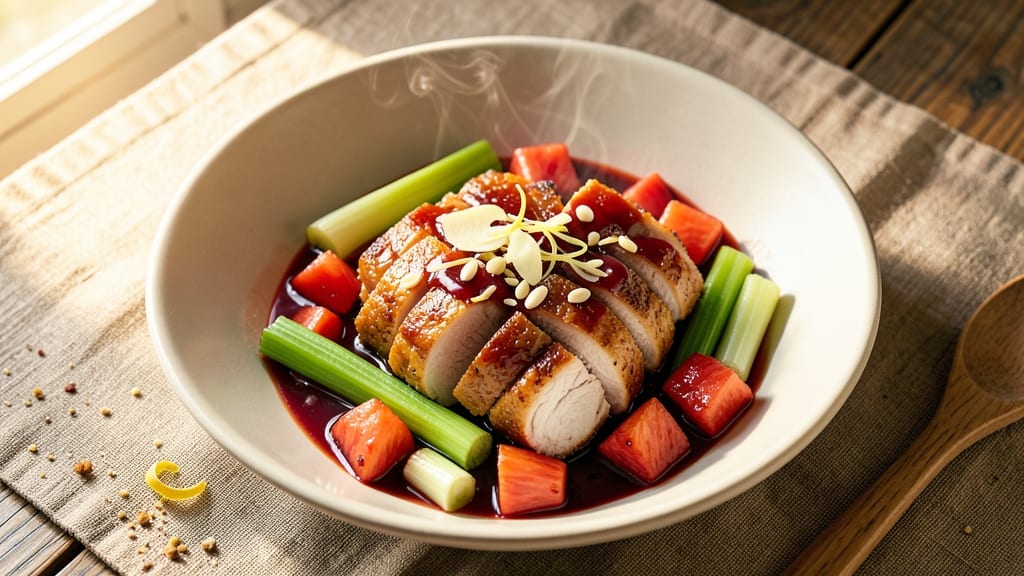 Baked Sweet and Sour Pork Recipe: Crispy Celery Crowns Over Sticky Glaze Magic