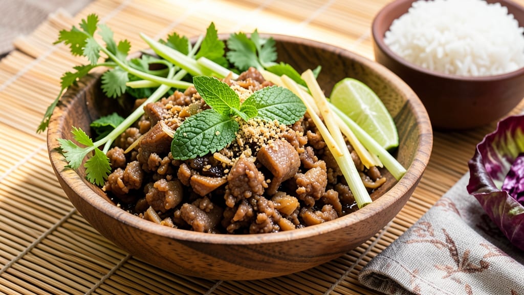 Authentic Thai Pork Larb Recipe: Minty Herbs and Toasted Rice Powder Magic