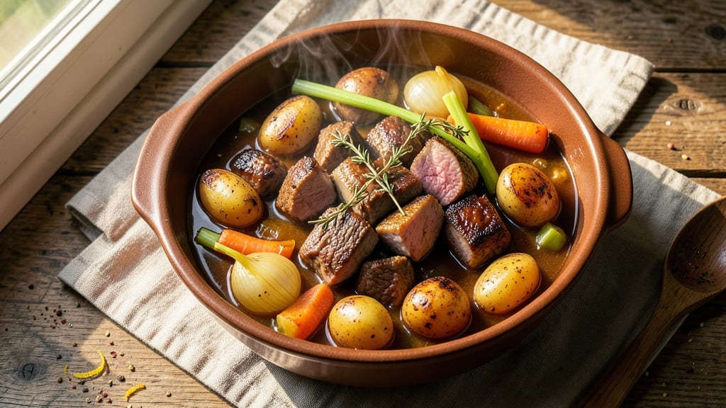 Beef and Pork Stew Recipe: Slow-Simmered Depth With Celery Crown Crunch