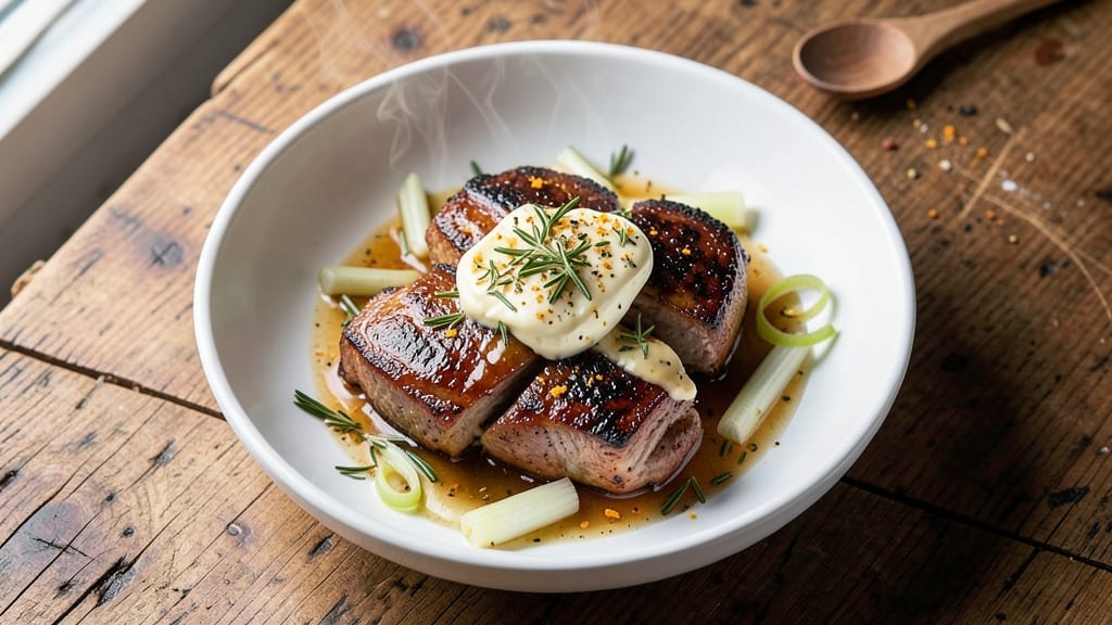 California Pork Chops Recipe: Garlic-Herb Butter Sear With Crispy Celery Crown Topping
