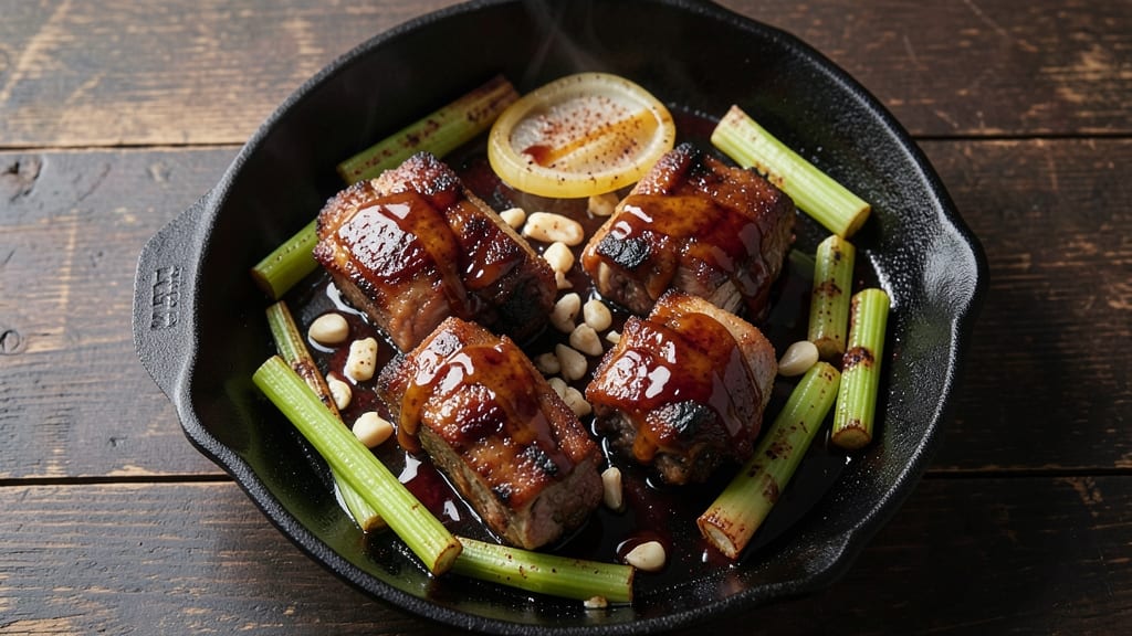 BBQ Pork Short Ribs Recipe Oven: Crispy Celery Crown Over Silky Shreds