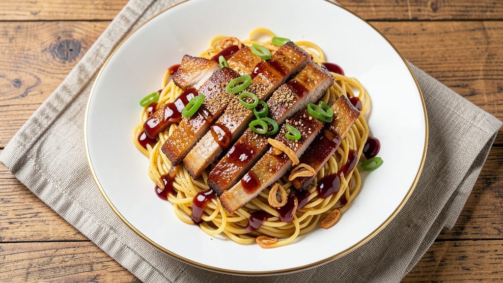 Char Siu Pork Noodles Recipe: Five-Spice Glazed Crunch Over Silky Noodles