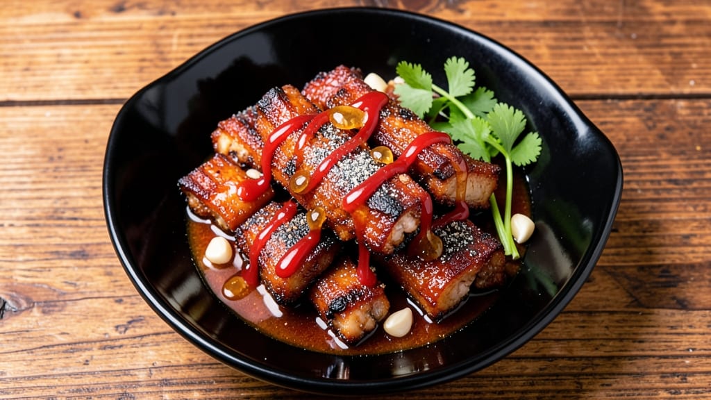 Chinese BBQ Pork Spare Ribs Recipe: Celery Crown Crunch Over Sticky Five-Spice Glaze