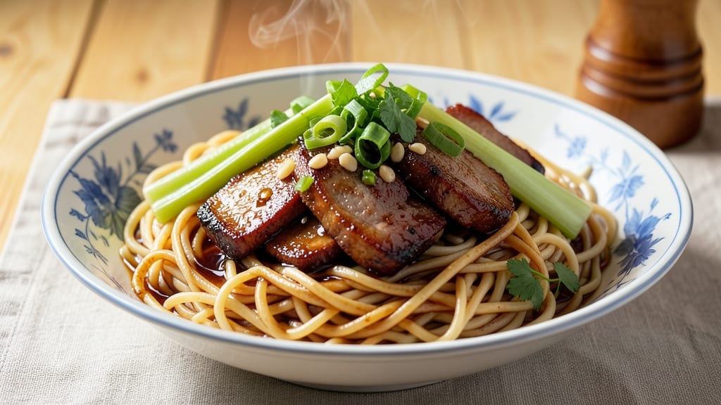 Cantonese Pork Chow Mein Recipe: Wok-Fried Noodles With Crispy Celery Crowns