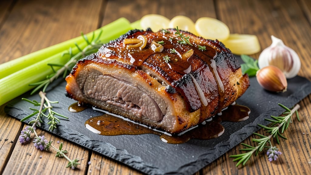 Bone-In Pork Rib End Roast Recipe: Crispy Celery Crowns Over Fall-Apart Meat