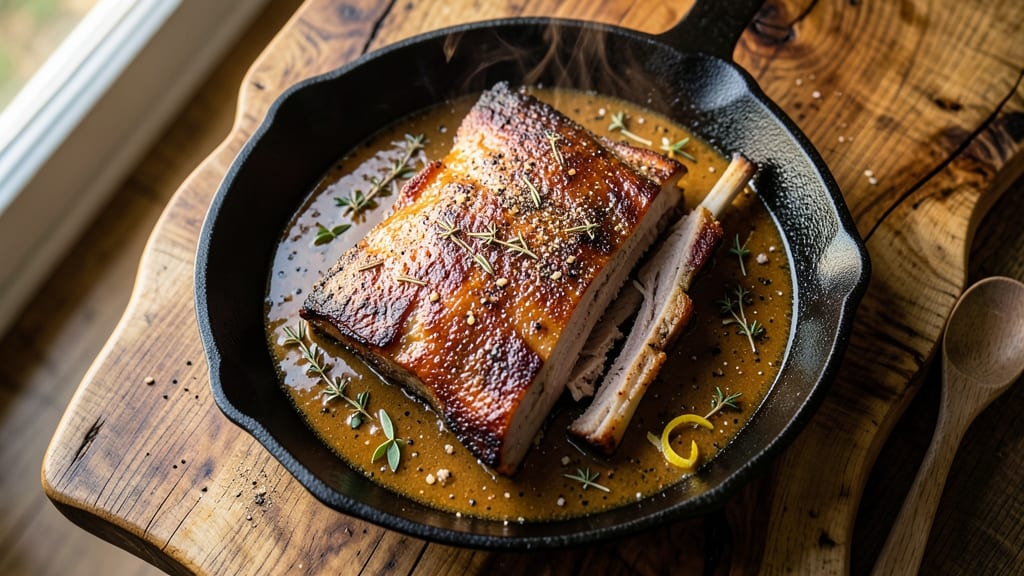 Bone-In Pork Loin Country-Style Ribs Slow Cooker Recipe: Celery Crown Topping Over Smoky Herb Gravy