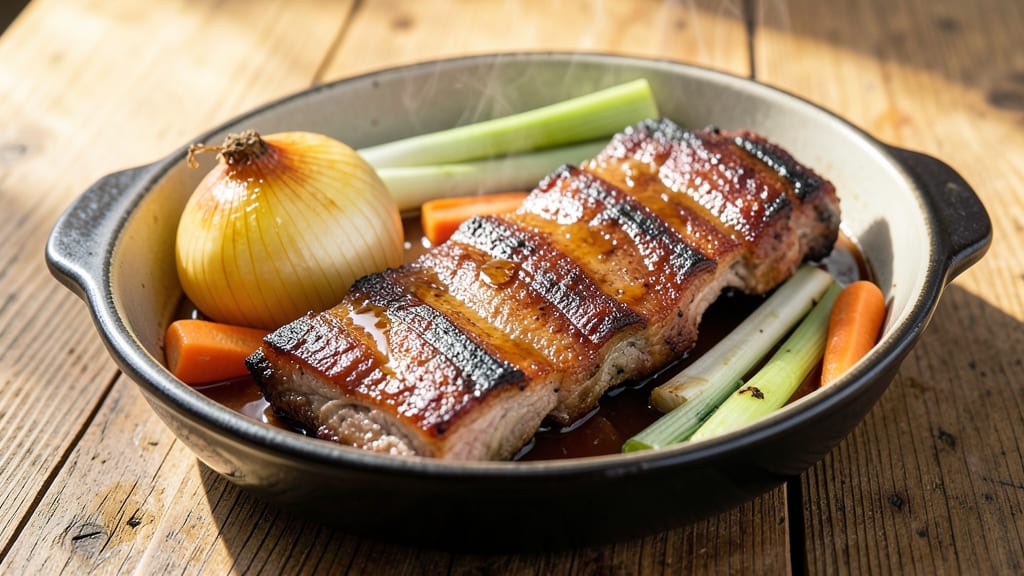 Braised Pork Back Ribs Recipe: Deep-Smoked Flavor with Celery Crown Topping