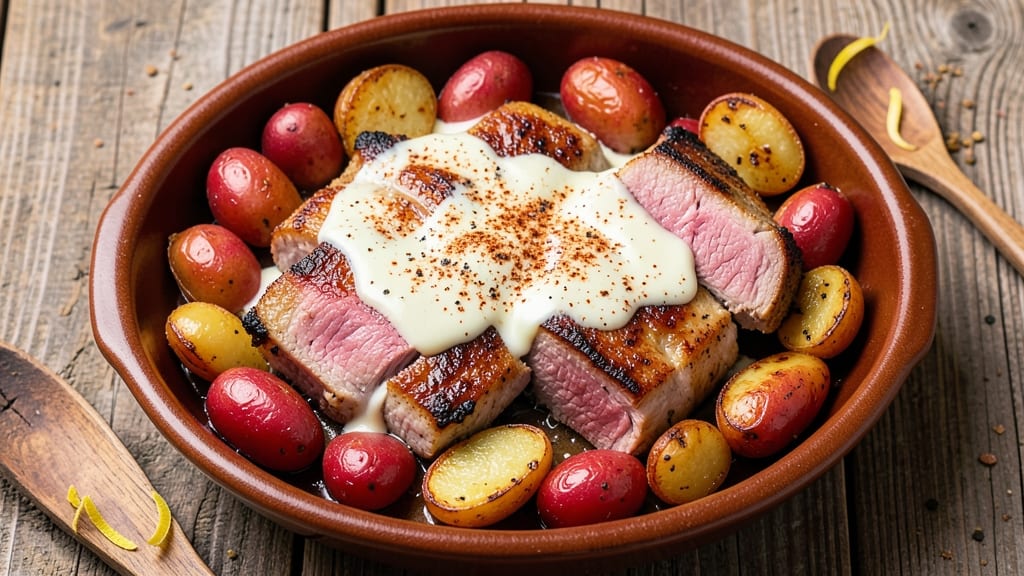 Baked Pork Chops and Red Potatoes Recipe: Crispy Pan Crust and Fluffy Potatoes in One Bake