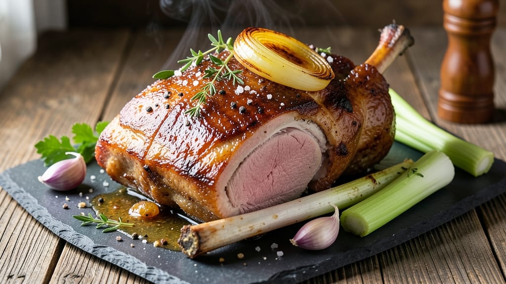 Bone-In Boston Butt Pork Roast Recipe: Celery Crown Crunch Over Smoky Garlic Gravy